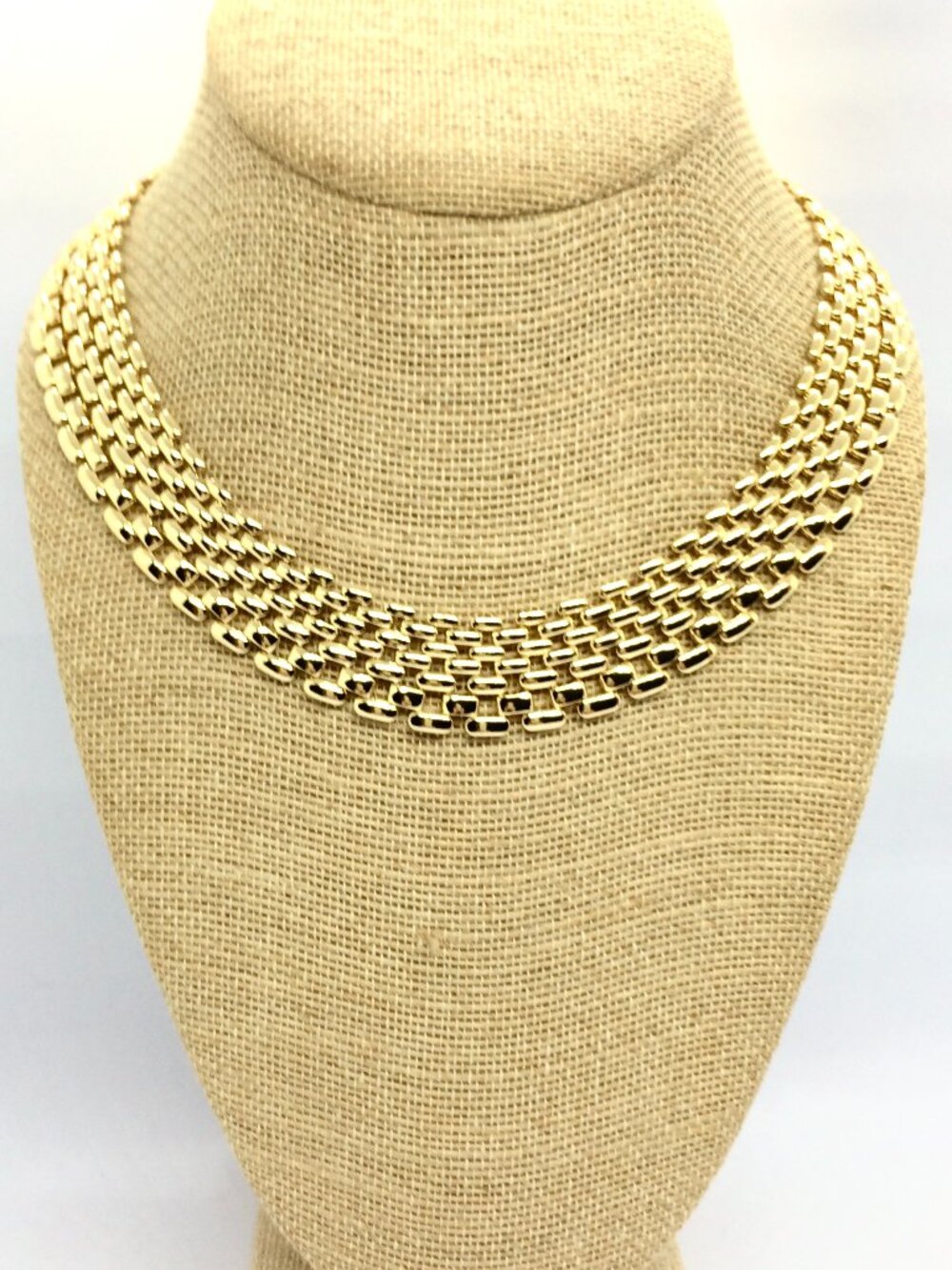 VINTAGE COLLAR NECKLACE Gold Tone Panther Link Wide Cleopatra Fold Over Clasp